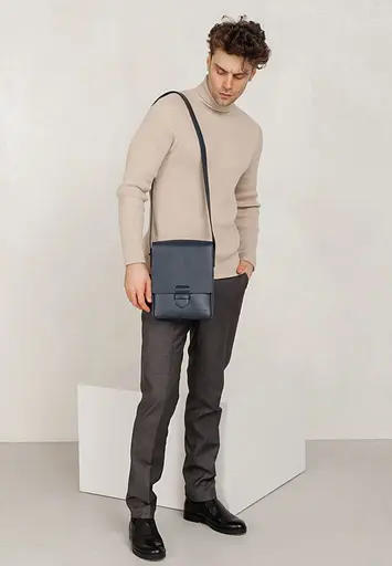 Чоловіча шкіряна сумка-месенджер Esquire синя - фото 8