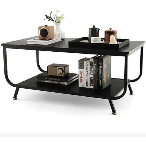 Журнальный стол Costway Marble двухъярусный черный - фото 4