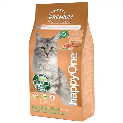 Сухой корм для взрослых кошек happyOne Premium Adult Cat Fresh Salmon со свежим лососем 1.5 кг - фото 1