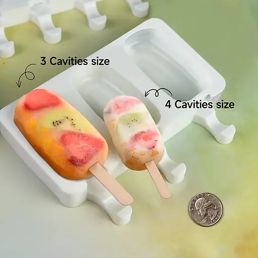 Форма силіконова для морозива Ескімо та євродесертів з паличками (4 комірки) 26х10.5 см, Kitchen Master Білий 87471 - фото 7