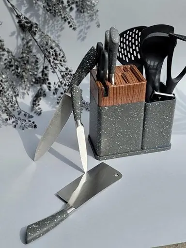 Набор кухонных ножей Edenberg EB-11098 из 12 предметов на стойке Cерый - фото 4