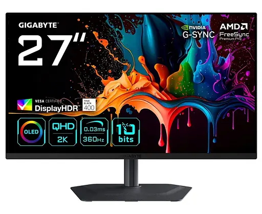 Монітор Gigabyte 27" MO27Q3 Gaming Monitor QD-OLED QHD OLED 360Hz (MO27Q3 Gaming Monitor) - фото 1