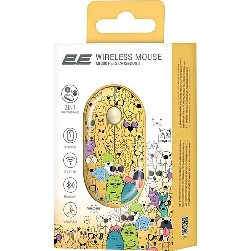 Бездротова миша 2E MF300 PETS:CATSDOGS Silent WL BT, жовтий (2E-MF300WPETSYW) - фото 2