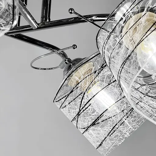 Люстра срібна на 5 плафонів з чорно-білими візерунками | Line F | Арт. 9513/5 CH - фото 2