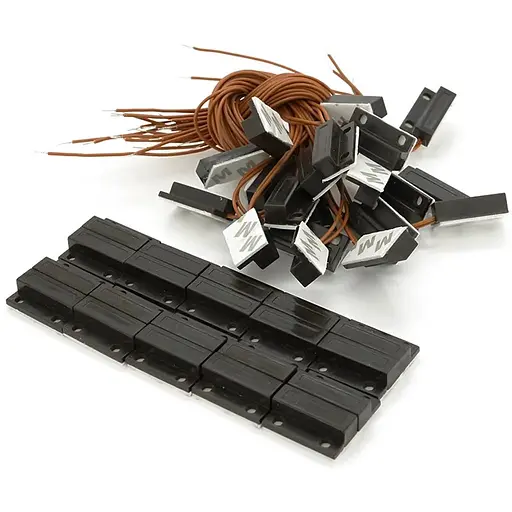 Датчик магнітоконтактний з проводом 30 см MC-38, 27*14*8 мм, контакт NO. пластик, чорний, під саморіз, липучка + самонарізи, 20 штук в упаковці, ціна за упаковку