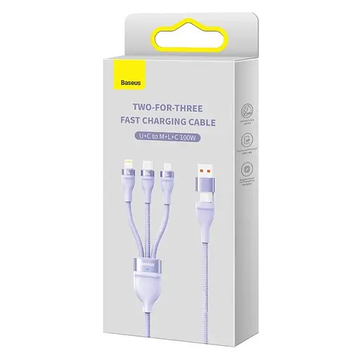 Кабель Baseus Flash Series II Two-for-three Charging Cable U+C to M+L+C 100W 1.2 м Purple - фото 2
