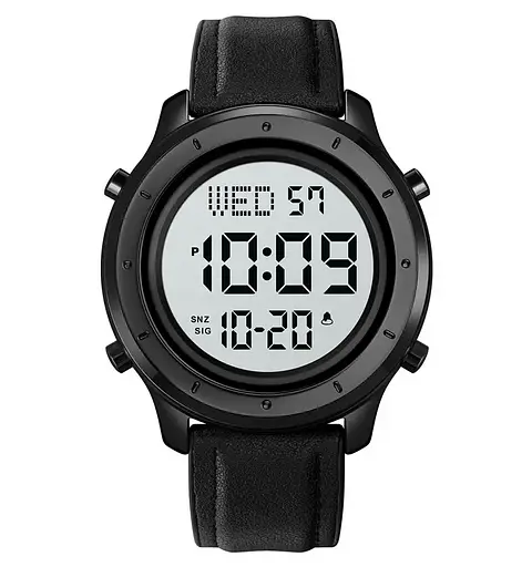 Чоловічий наручний електронний годинник Skmei 1864 (Чорний з білим циферблатом)