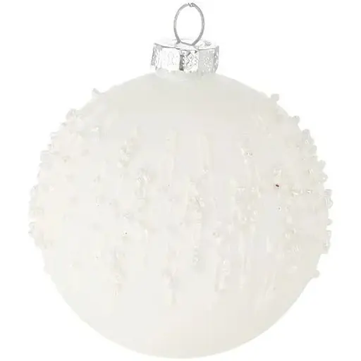 Елочное украшение Chomik стеклянное узор бисер белое 8 см (BOZ4150) - фото 2