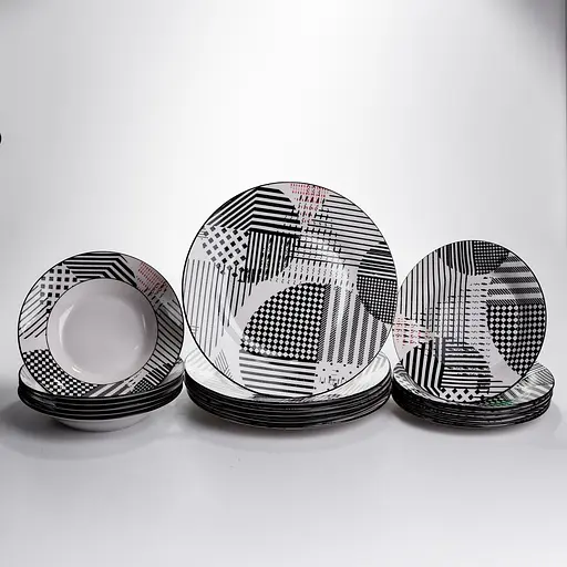 Столовий сервіз золотий на 6 персон 18 предметів набір фарфорових тарілок для сервірування столу сервіз тарілок Yiwu HP-HK-A3 - фото 2