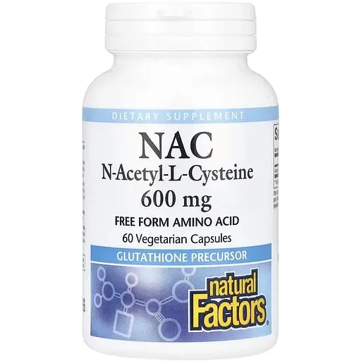 N-ацетил-L-цистин Natural Factors N-Acetyl-L-Cysteine 600 mg, 60 вегакапсул для антиоксидантной поддержки