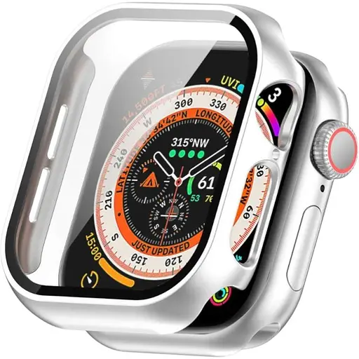 Чехол-накладка DK для Apple Watch 46mm (Series 10) Пластик Soft-Touch Glass Full Cover (silver)