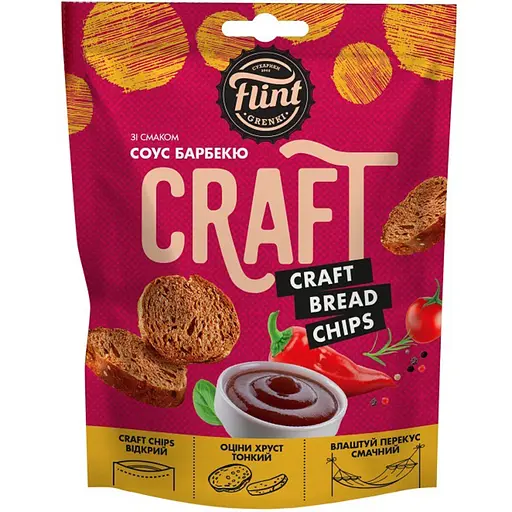 Грінки житньо-пшеничні Flint Craft Bread chips Соус барбекю 80 г - фото 1
