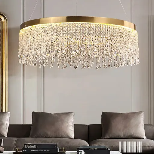 Неймовірна кришталева люстра з золотим обводком h35 Line.F Діаметр 60см - фото 1