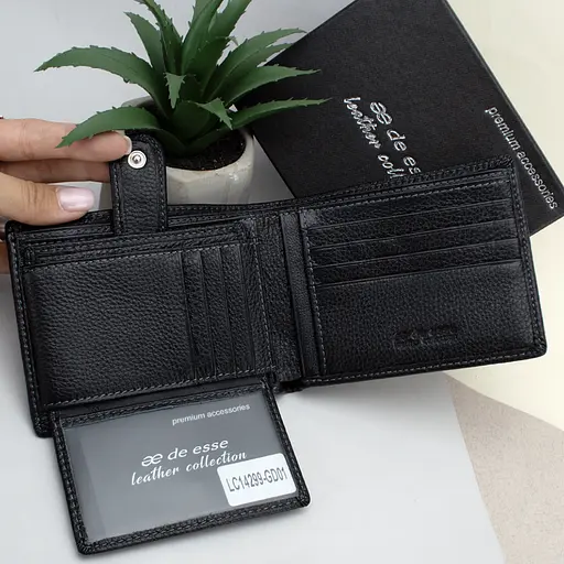 Кошелёк мужской кожаный De Esse LC14299-GD01 чёрный c обложкой на права в комплекте - фото 6