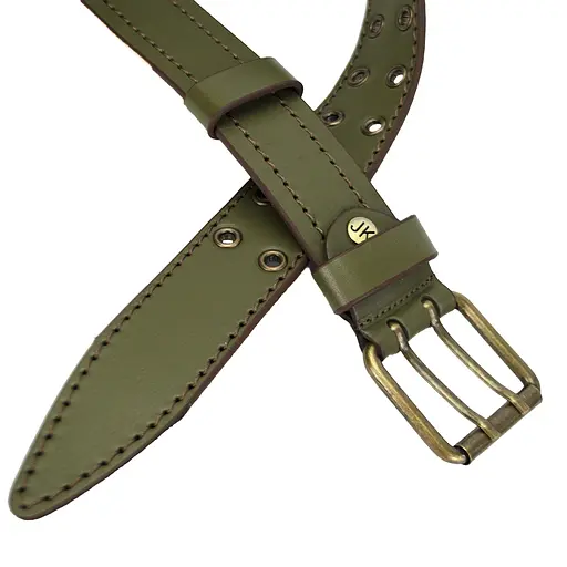 Ремень мужской кожаный хаки JK-4074 (120 см) с люверсами - фото 5