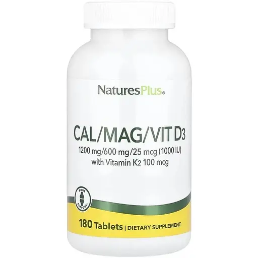 Вітаміни та мінерали Natures Plus Cal/Mag/Vit D3 with Vitamin K2, 180 таблеток
