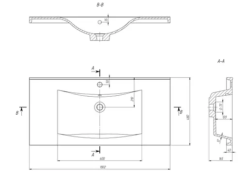 Раковина глянцева врізна Amidicon Liza 100 1002x480 з литого каменю LIZA_100_HL, Білий - фото 6