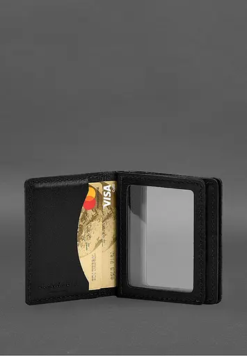 Кожаная обложка для водительского удостоверения, ID и пластиковых карт 2.1 черная - фото 6