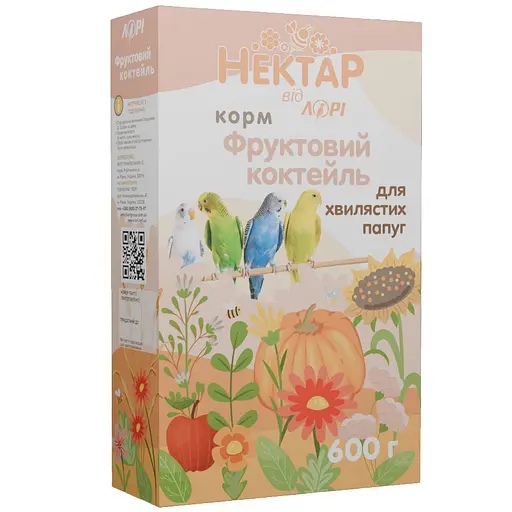 Корм повнораціонний для хвилястих папуг Лорі Нектар Фруктовий Коктейль 600 г