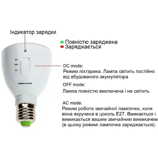 Лампа аварійного освітлення Nectronix MB6W-B з акумулятором під патрон Е27 до 5 годин автономного освітлення - фото 4