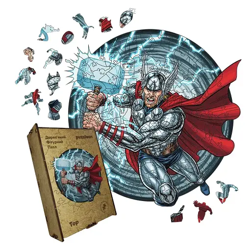 Деревянный фигурный пазл Тор, А3, Картонная коробка 200 элементов