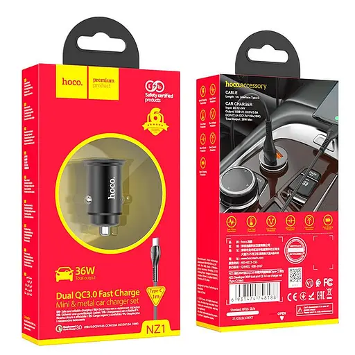 Адаптер и автомобильный HOCO NZ1 Developer Type-C 36W черные - фото 6