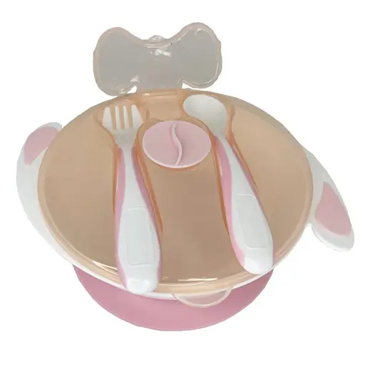 Тарелка на присоске с ложкой и вилкой MGZ-0109(Peach) 350 мл - фото 3