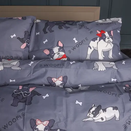 Простыня MirSon Ranforce Elite 17-0663 Cute Pug 220x240 см серая (2200009851056) - фото 3