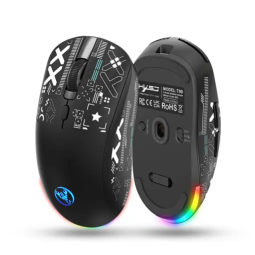 Компьютерная мышь HYSJ Т90 беспроводная бесшумная с аккумулятором 2,4G+Bluetooth Black
