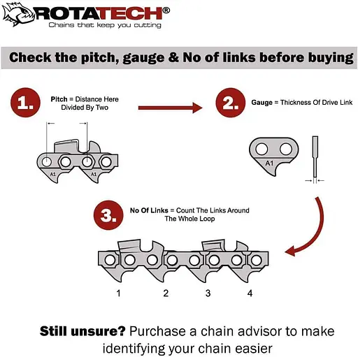 Ланцюг для пили Rotatech 16 дюймів Ланцюг 3/8" 1,3 мм 55 ланок для стрижня 40 см Підходить для Stihl MS181 Сумісний з Oregon 36360 - фото 2