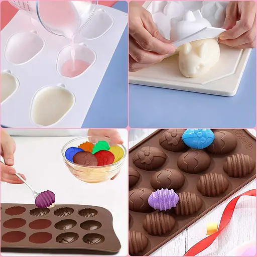 Силіконова форма на планшеті для цукерок, шоколаду, міні тортиків, желе та випічки "Пасхальні яйця", 15 комірок Зелений 88124 - фото 8