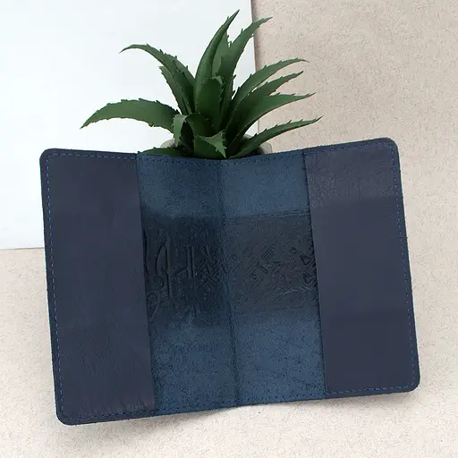 Обложка на паспорт кожаная с гербом HC0075 синяя - фото 3