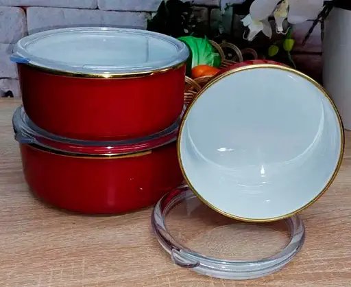 Набор эмалированных контейнеров O.M.S. Collection 10200 для еды 3 предмета Красный (Турция) - фото 3