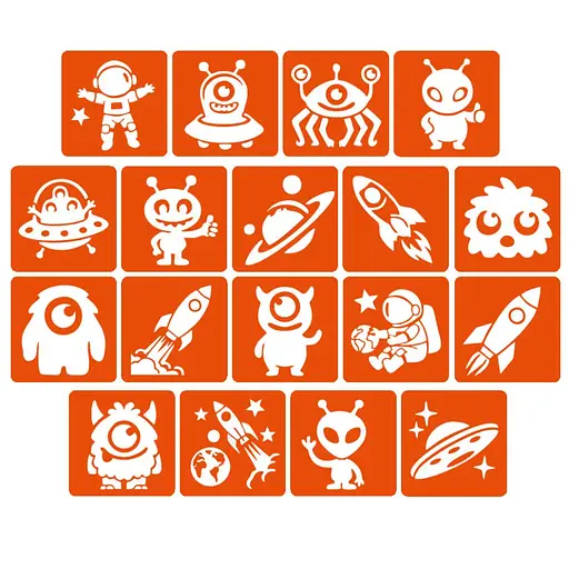 Набор трафаретов для био-тату "Монстры и ракеты #2" Fresh Tattoo monsters-and-rockets-2-5x5-18 - фото 1