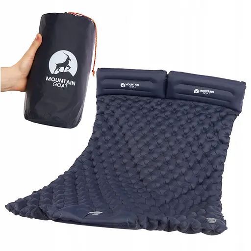 Килимок (каремат) надувний Mountain Goat 200 x 120 x 7 см двомісний з вбудованим насосом MG0013 Navy Blue (P-5905973400923) - фото 1