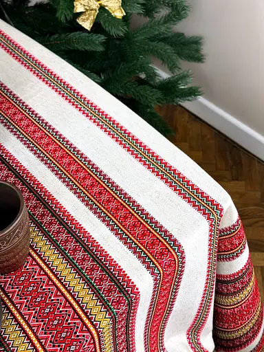 Лляна скатертина різдвяна з українським орнаментом "Грація" - 300х150 см - фото 8