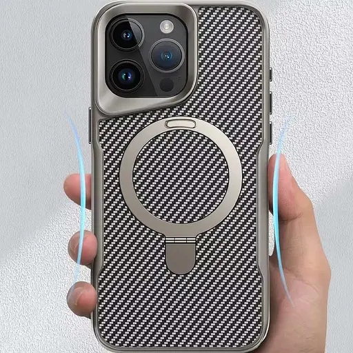 TPU+PC чохол Metal Buttons with MagSafe Carbon Ring для Apple iPhone 16 Pro (6.3) Сірий - фото 2