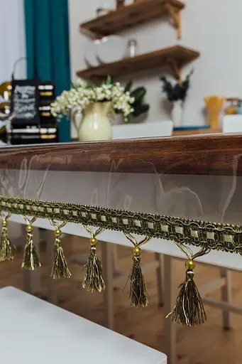 Скатертина силіконова з оливковою бахромою з перлами 400х200 см - фото 3