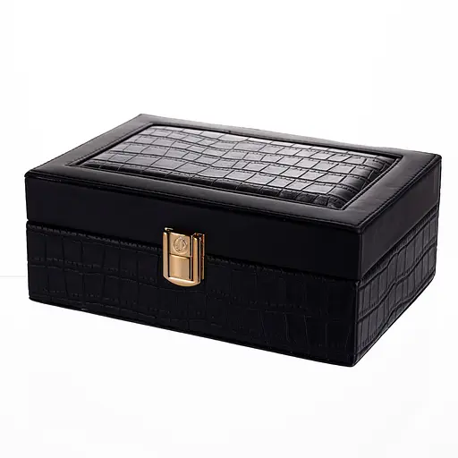 Скринька для прикрас з еко шкіри 10 відділень з дзеркалом 20×14×8 см органайзер для прикрас Чорний Yiwu HP-5-19B - фото 3