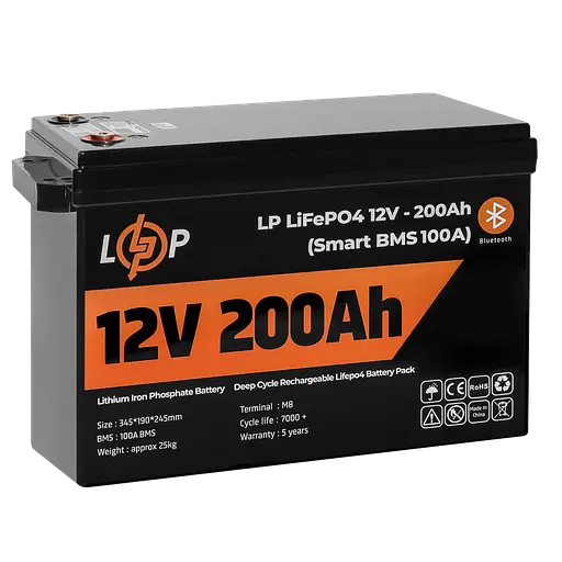 Акумулятор LP LiFePO4 12V (12,8V) - 200 Ah (2560Wh) (Smart BMS 100А) з BT пластик для ДБЖ - фото 4
