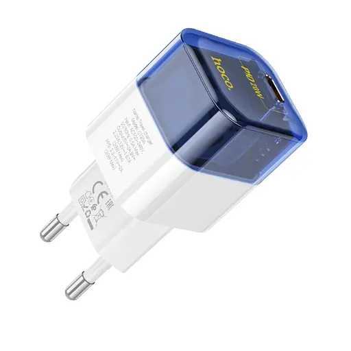 Блок питания Hoco CS125a 25W зарядное устройство адаптер 1 USB-C прозрачный синий - фото 3