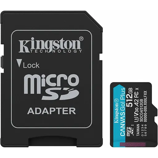 Карта памяти Kingston microSDXC Canvas Go! Plus 512GB Class 10 UHS-I U3 V30 A2 + SD адаптер (SDCG4/512GB) (139172) - фото 2