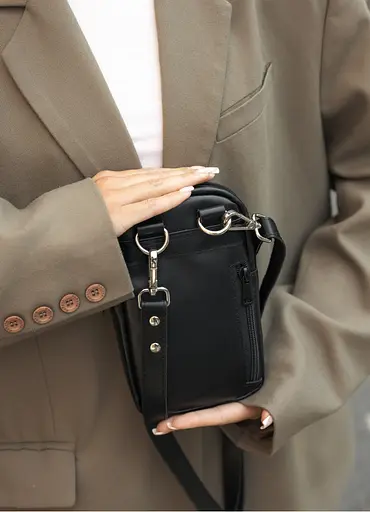 Женская кожаная сумка Sambag Modena для телефона черная 19 х 11 х 3 см (96093101) - фото 5