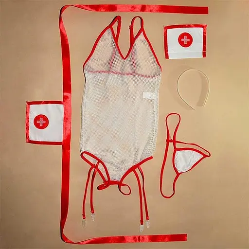 Прозорий ігровий костюм медсестри з підв'язками для панчіх XS - фото 4