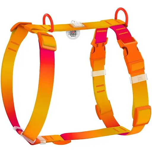 Шлейка для собак Waudog Nylon Recycled анатомическая H-образная с QR-паспортом, градиент, пластиковый фастекс, М