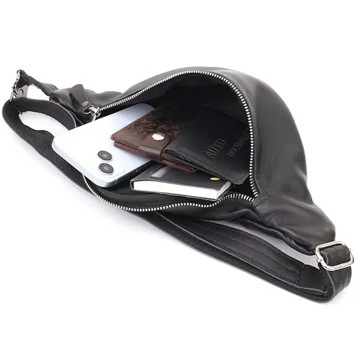 Зручна чоловіча бананка відмінної якості з гладкої натуральної шкіри SHVIGEL 34х14х7 см sum0028970 - фото 8