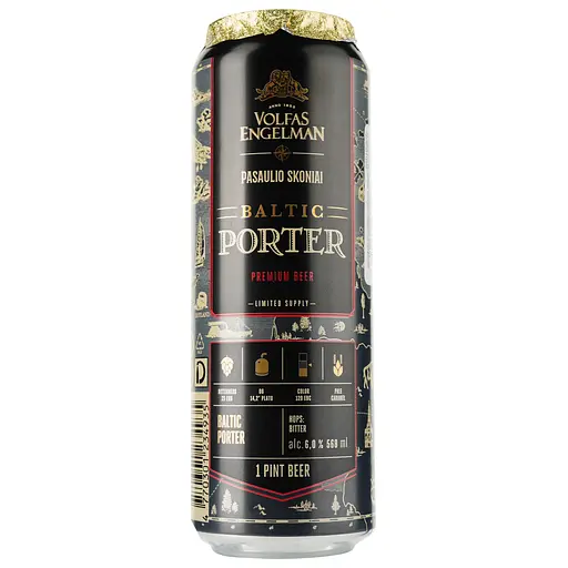 Уценка. Пиво Volfas Engelman Baltic Porter, темное, ж/б, 6%, 0,568 л
