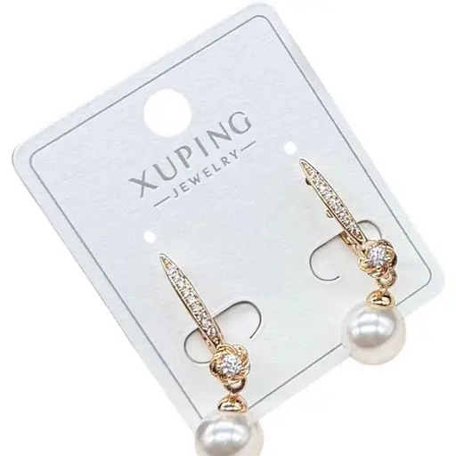 Сережки з перлами Xuping підвісні з намистин із камінням гіпоалергенні - фото 1