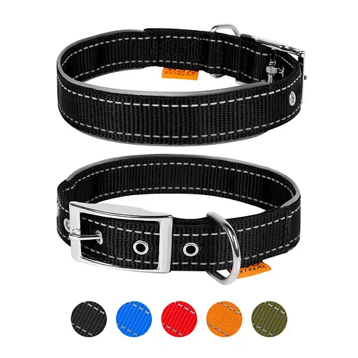 Ошейник "Dog Extreme" из нейлона двойной со светоотражающей вставкой (ширина 25мм длина 38-48см) черный - фото 2
