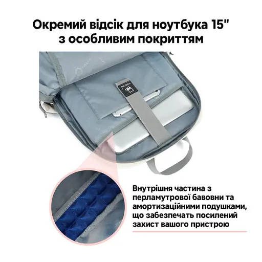 Рюкзак міський жіночий Tigernu T-B9511 14.7 л для ноутбука 15" White (17040) - фото 6